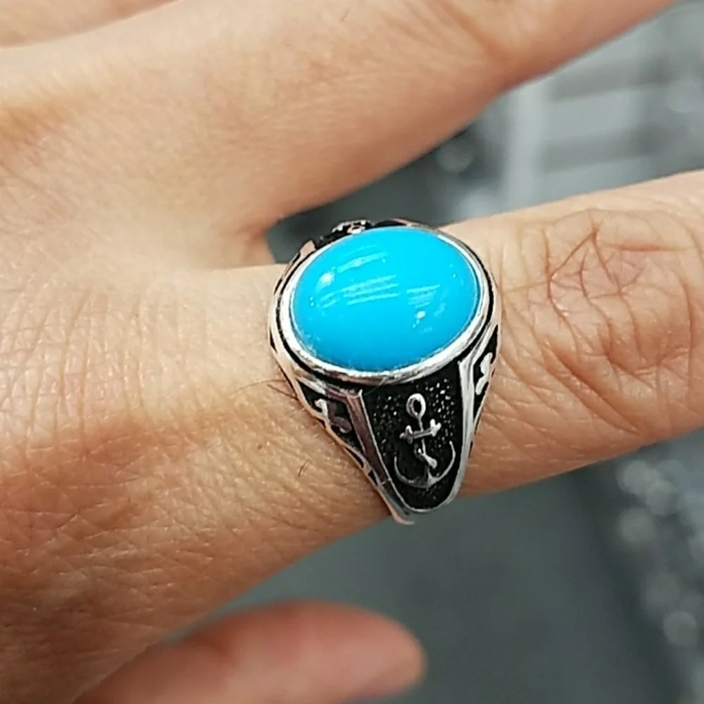 14k Gold plated men's Ring Band Blue